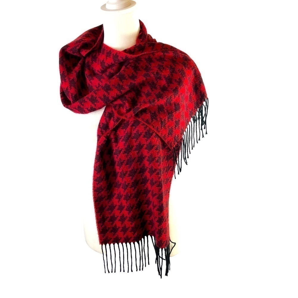 Scarf 54 inches long 11 inches wide Red Black Large Houndstooth Design